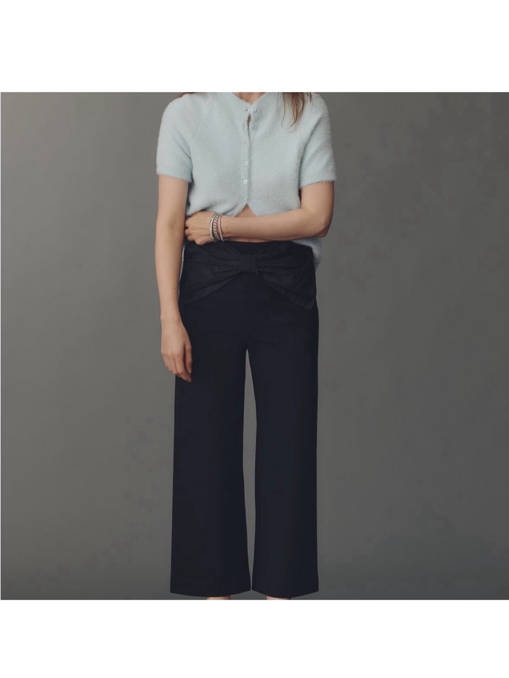 NWT Maeve (Anthropologie) Black Wide-Leg Pants with Bow Waist Detail